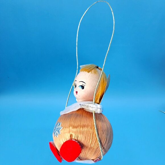 Vintage 1960s Pink Satin Ball Angel Ornament Foil Wings Spun Cotton Composite v2 - Picture 4 of 8